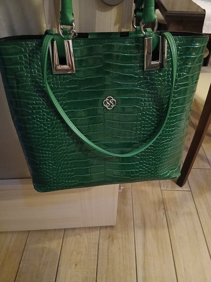 Yeşil Deri Yılan Desenli Kadın Çanta - Görsel 5