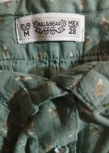 pull and bear Düğmeli Yeşil Pamuk Mini Etek - Görsel 5