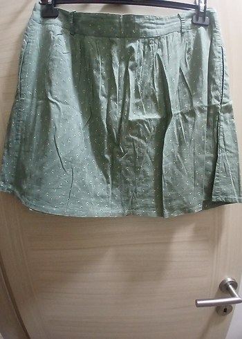 pull and bear Düğmeli Yeşil Pamuk Mini Etek - Görsel 6