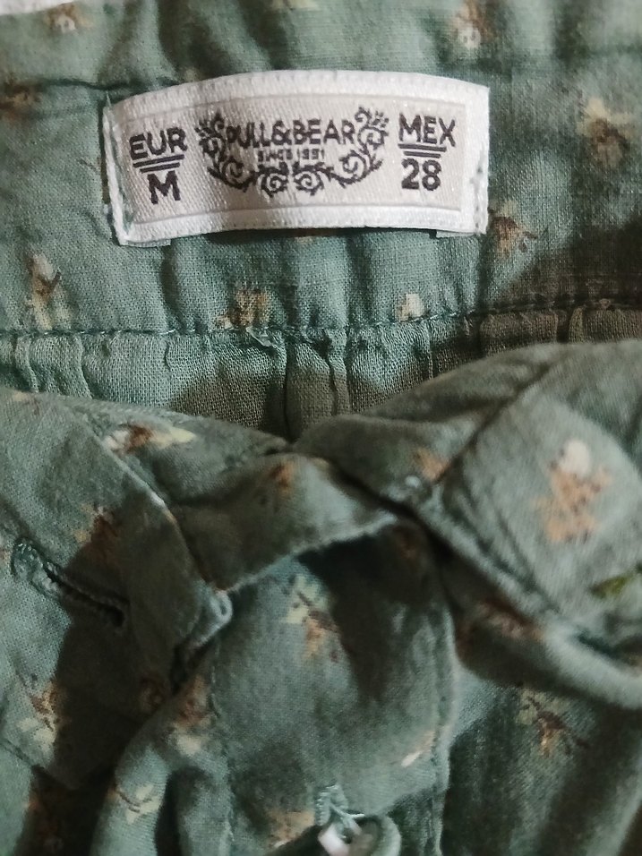 pull and bear Düğmeli Yeşil Pamuk Mini Etek - Görsel 5