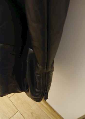 Zara Siyah Deri Midi Kadın Kışlık Mont - Görsel 5