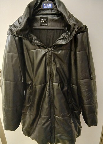 Zara Siyah Deri Midi Kadın Kışlık Mont - Görsel 4