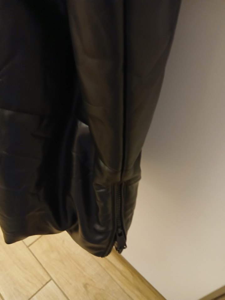 Zara Siyah Deri Midi Kadın Kışlık Mont - Görsel 5