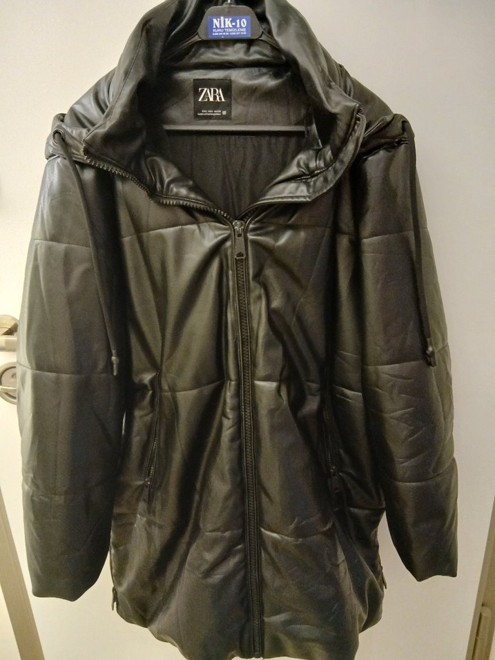 Zara Siyah Deri Midi Kadın Kışlık Mont - Görsel 4