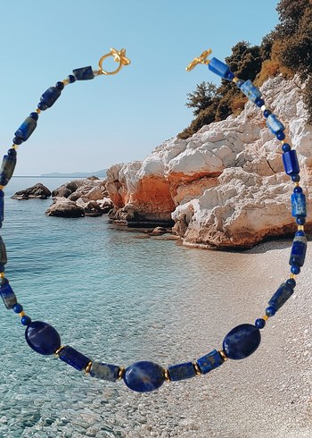 lapis lazuli taşlı doğaltaş kolye, el yapımı kolye, mavi tonları
