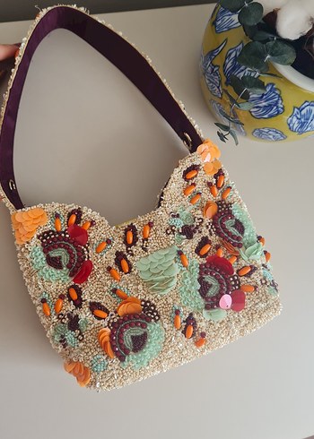 Beden çeşitli Renk zara işlemeli boncuklu pullu çanta abiye çanta