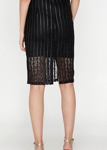 Dantel Detaylı Siyah Midi Kalem Etek - Görsel 5