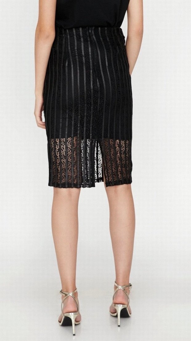 Dantel Detaylı Siyah Midi Kalem Etek - Görsel 5