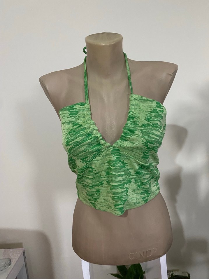 Yeşil Drapeli Halter Yaka Mini Büstiyer - Görsel 3