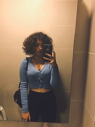 mavi kısa hırka