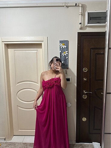 38 Beden pembe Renk Pembe gül detaylı abiye