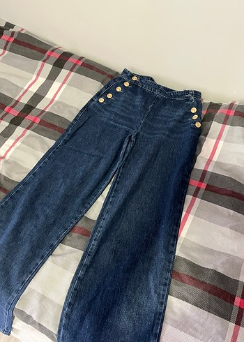 Diğer Gold Dugmeli Koyu Mavi Denim Pantolon