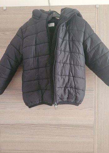 Gri Kapüşonlu Fermuarlı Erkek Çocuk Mont