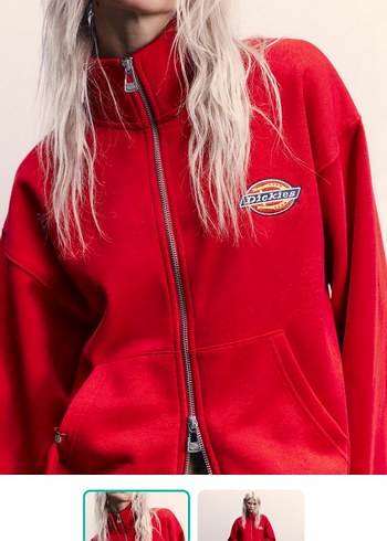 Pull and Bear Dickies Kirmizi Fermuarli Kapusonsuz Sweatshirt