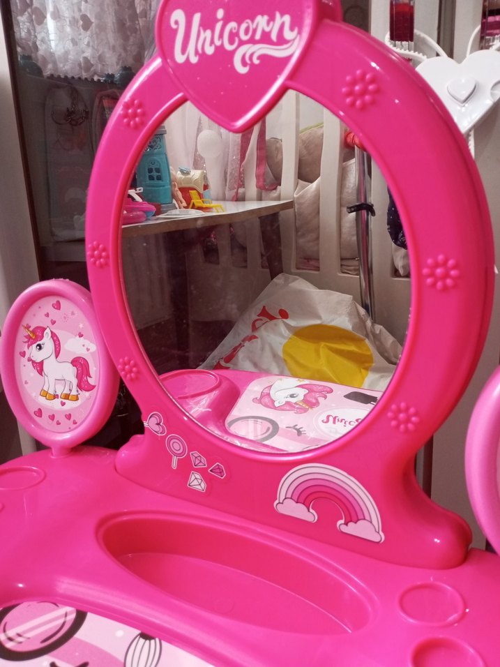 Pembe Unicorn Temalı Çocuk Makyaj Masası - Görsel 3