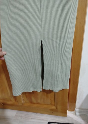 Bej V Yakalı Uzun Kısa Kollu Elbise - Görsel 5