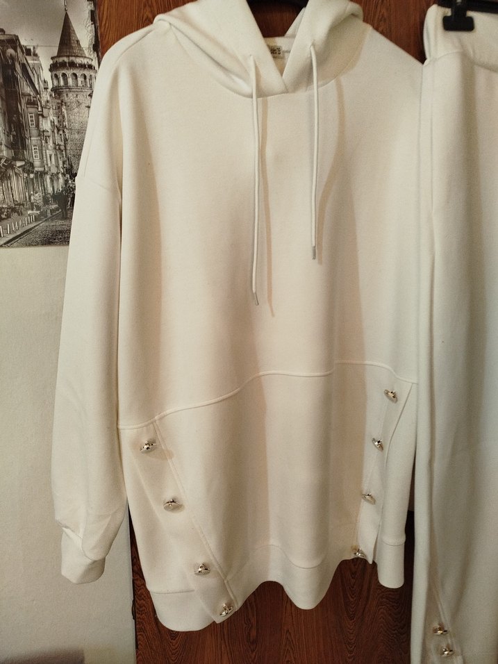 Düğmeli ekru Kadın Eşofman Takımı - Görsel 2