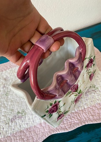  Beden pembe Renk Çiçek Desenli Porselen Vintage Kadın Çantası