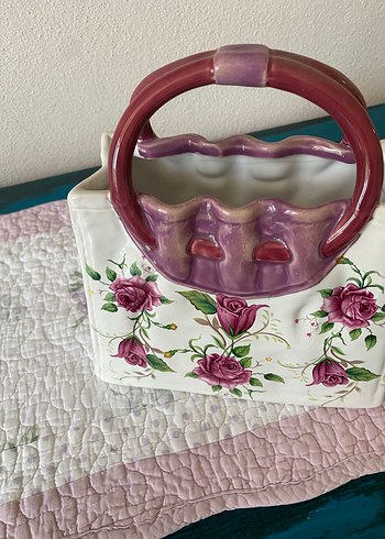  Beden Çiçek Desenli Porselen Vintage Kadın Çantası