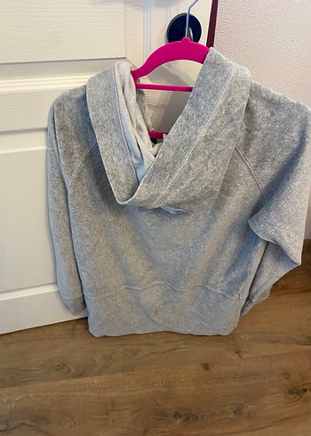 l Beden gri Renk Gri Kapüşonlu Fermuarlı Sweatshirt