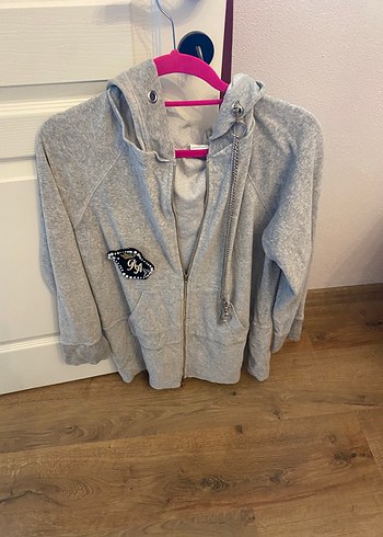 Gri Kapüşonlu Fermuarlı Sweatshirt