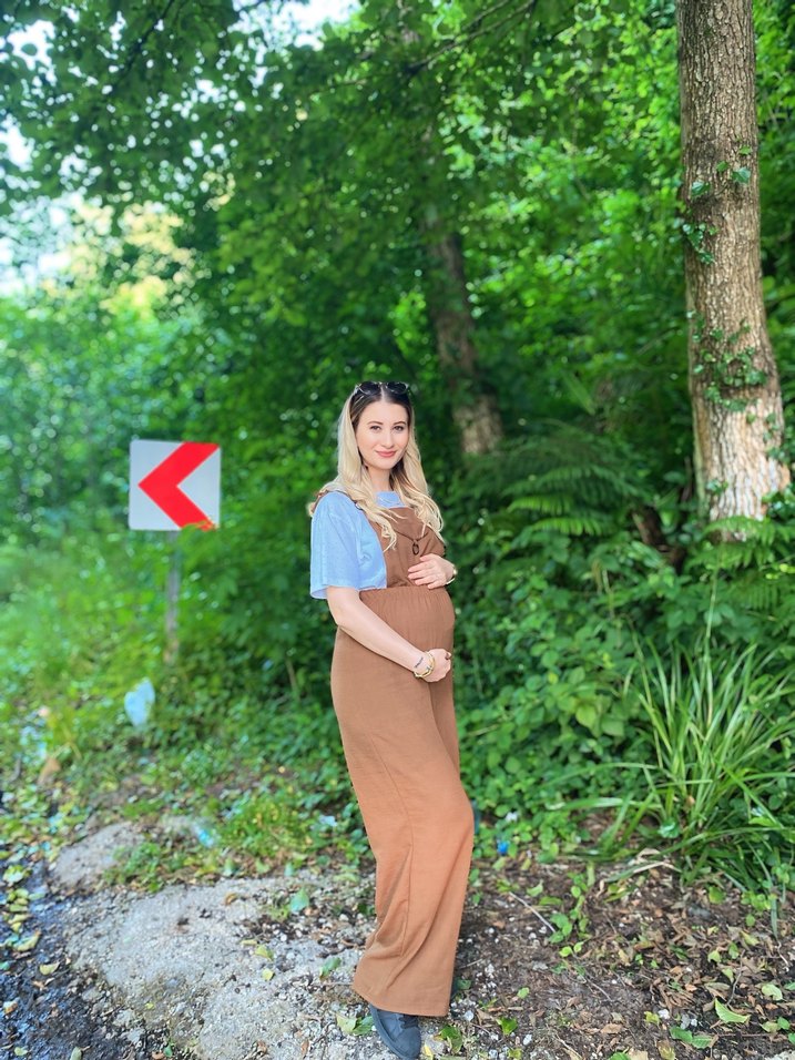 Camel Renkli Bant Detaylı Hamile Tulum - Görsel 2