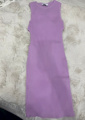 Bershka Lila Fitilli Kolsuz Midi Elbise