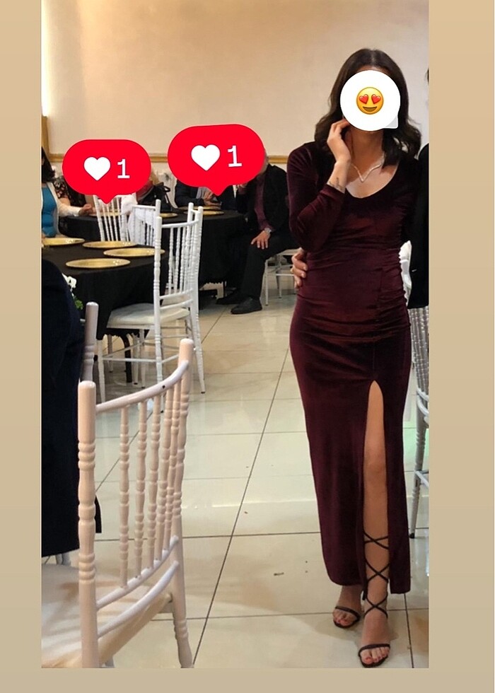 Bordo Kadife yırtmaçlı uzun elbise - Görsel 2