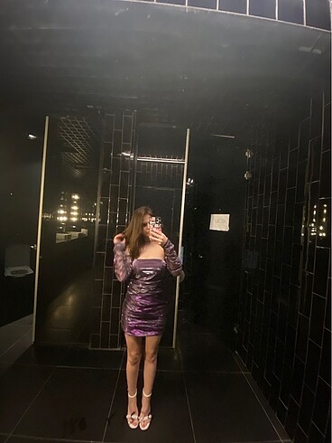 xs Beden Mor Parlak Mini Elbise