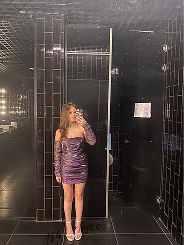 Mor Parlak Mini Elbise - Görsel 5