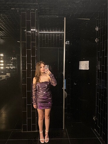 Mor Parlak Mini Elbise - Görsel 8