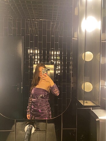 Mor Parlak Mini Elbise - Görsel 10