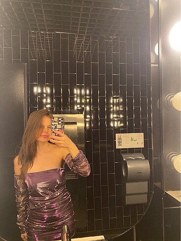 Mor Parlak Mini Elbise - Görsel 9