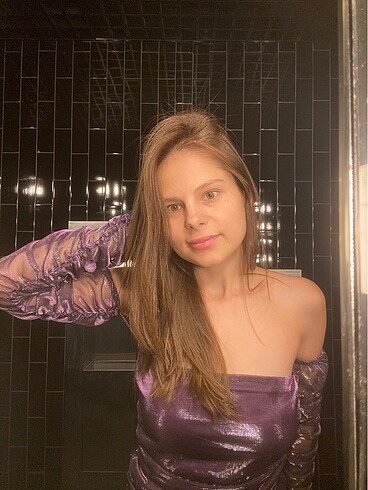 Mor Parlak Mini Elbise - Görsel 13