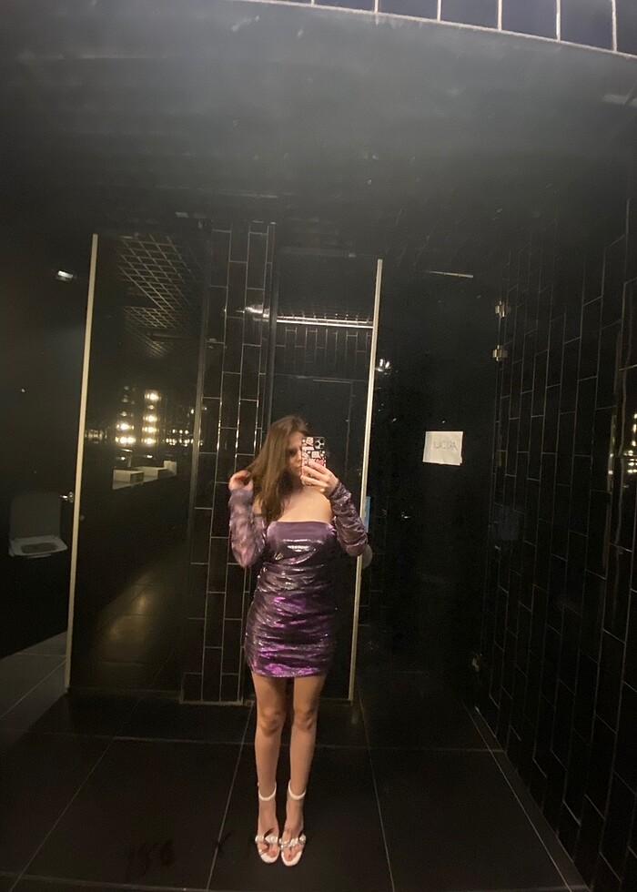 Mor Parlak Mini Elbise - Görsel 3