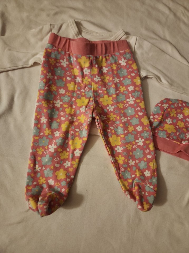 Uzun Kollu Pembe Çiçekli Bebek Kıyafet Takımı - Görsel 3