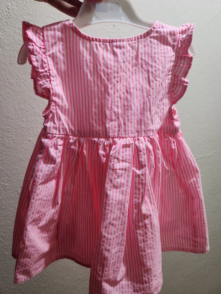 Düğmeli Pembe Çizgili Kız bebek Elbisesi - Görsel 4