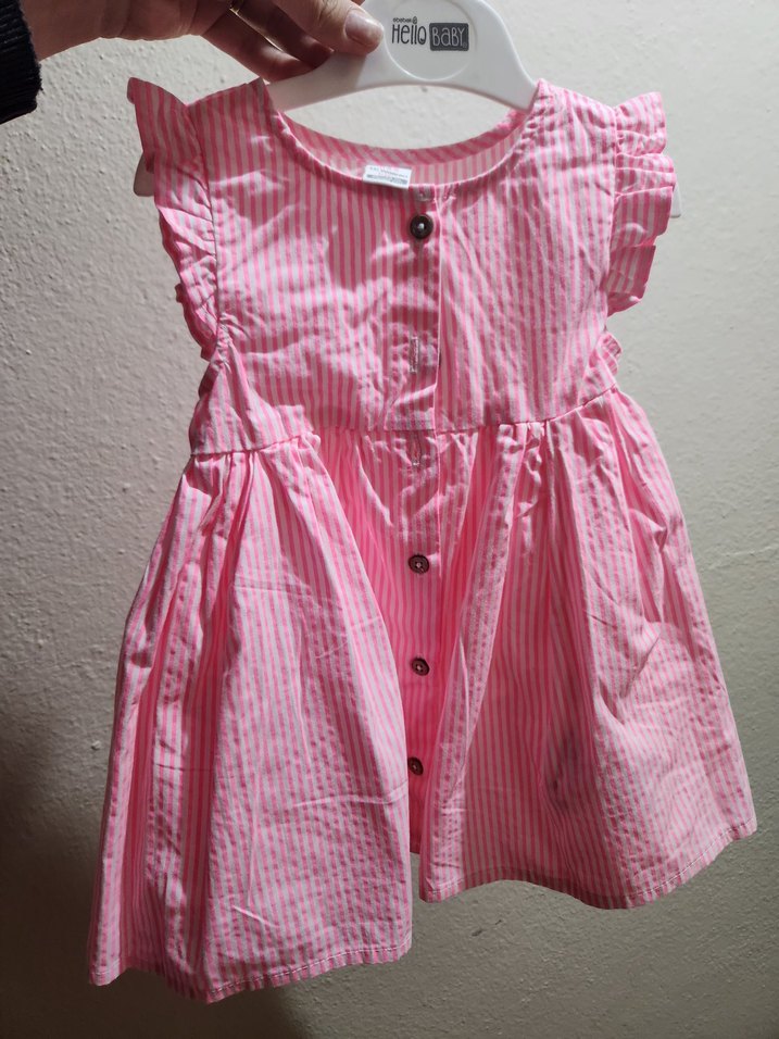 Düğmeli Pembe Çizgili Kız bebek Elbisesi - Görsel 2