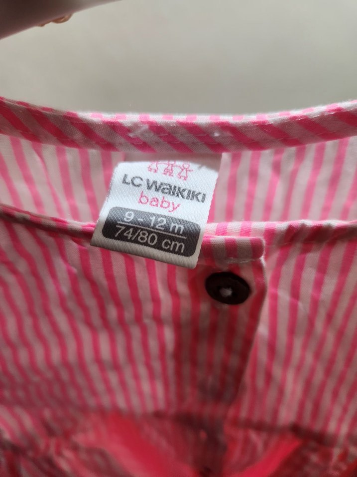 Düğmeli Pembe Çizgili Kız bebek Elbisesi - Görsel 3