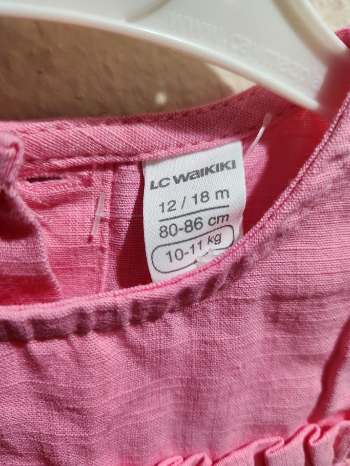 Kız bebek Pembe Keten Fırfırlı Elbise - Görsel 4