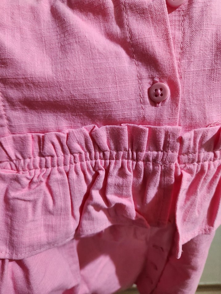 Kız bebek Pembe Keten Fırfırlı Elbise - Görsel 2