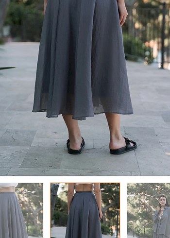 Diğer Gri Uzun Pilili Salaş mai collection Kadın Etek