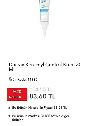 Ducray keracnyl control akne kremi