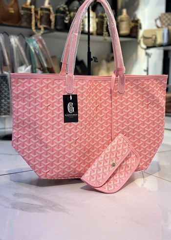 Maison Goyard Goyard Pembe Monogramli Genis Tote Canta Cuzdan Seti
