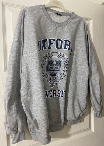 universal Beden Oxford Baskılı Gri Kadın Sweatshirt