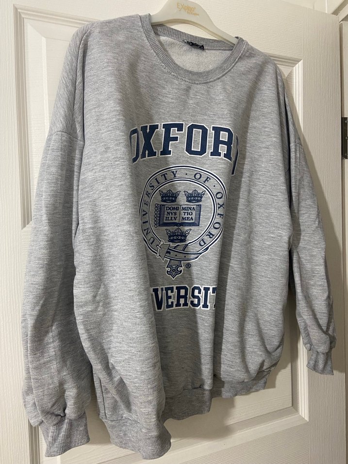 Oxford Baskılı Gri Kadın Sweatshirt - Görsel 2