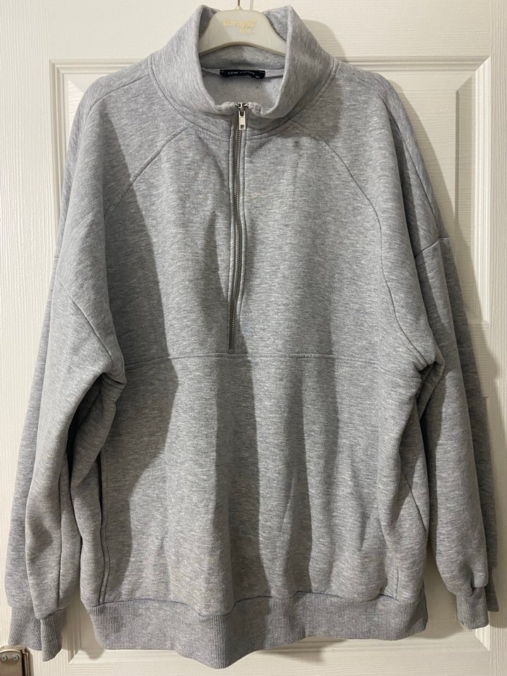 Gri Yarım Fermuarlı Yüksek Yakalı Sweatshirt - Görsel 2