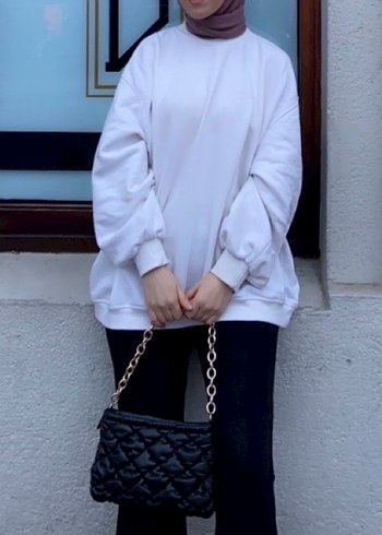 Kadın Beyaz Basic Uzun Kollu Sweatshirt - Görsel 3