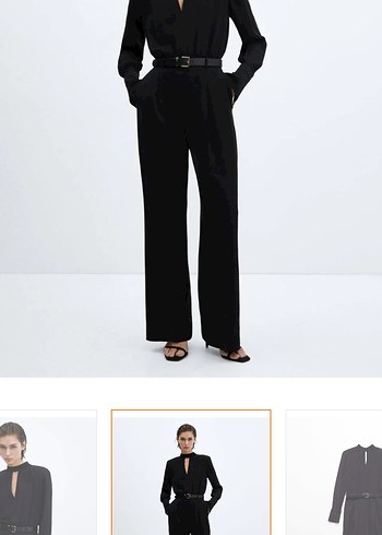 Siyah V Yakalı Kemerli Tulum - Görsel 3