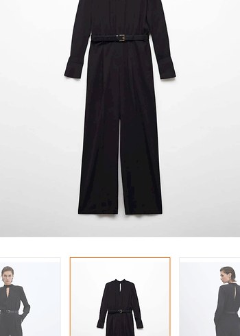 Siyah V Yakalı Kemerli Tulum - Görsel 4